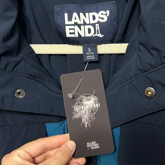 Lands' End Max 600 Down Puffer Jacket NWT Men's Sz L Blue Colorblock Streetwear - Picture 4 of 9